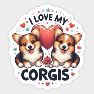 I Love My Corgis Puppy Design T-Shirt Sticker